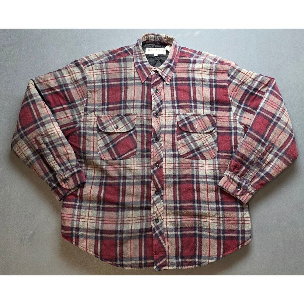 Vintage Wilderness Mens Large Plaid Quilted Insulated Jacket Button Down Chore‎